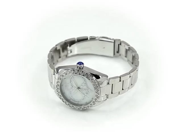 31045 שעון אינווקטה כסוף לנשים | דגם משובץ זרקונים בלוח ובבאזל | לוח לב משובץ | שנתיים אחריות | Invicta Women`s Angel 31045 35mm Mother-of-pearl