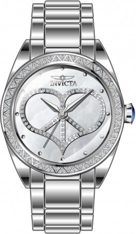 31045 שעון אינווקטה כסוף לנשים | דגם משובץ זרקונים בלוח ובבאזל | לוח לב משובץ | שנתיים אחריות | Invicta Women`s Angel 31045 35mm Mother-of-pearl