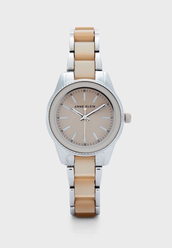 AK-3213TNSV שעון אן קליין לנשים דגם משולב כסף ברצועה מיוחדת | מלאי מוגבל כולל שנתיים אחראיות | חנות שעוני יד בראשון לציון | Anne Klein Tan Dial Ladies Watch AK/3213TNSV