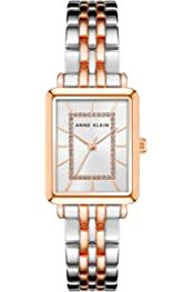 AK-3761SVRT שעון יד אן קליין לנשים ברצועה משולבת זהב זהב רוז וכסף | לוח כסוף משובץ זרקונים | שנתיים אחריות |Anne Klein Women';s Glitter Accented Bracelet Watch