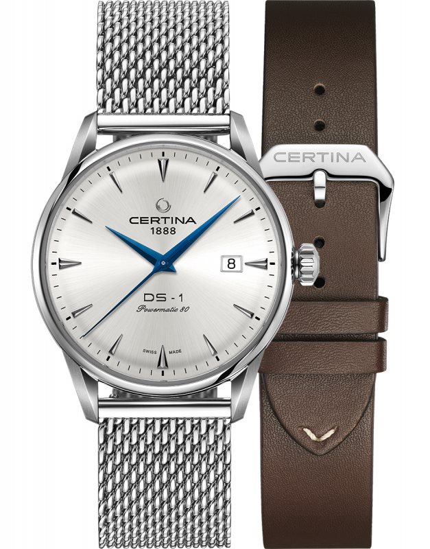 C029.807.11.031.02 שעון יד סרטינה מסדרת די אס 1 אוטומטי לגברים | מגיע כסט עם רצועת עור נוספת | חלון אחורי שקוף | 5 שנים אחריות | CERTINA DS-1 Powermatic 80 C029.807.11.031.02 · Men';s