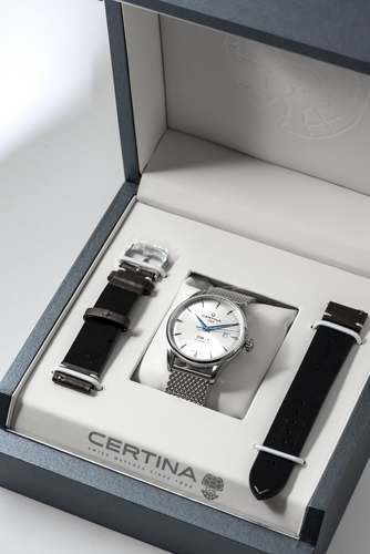 C029.807.11.031.02 שעון יד סרטינה מסדרת די אס 1 אוטומטי לגברים | מגיע כסט עם רצועת עור נוספת | חלון אחורי שקוף | 5 שנים אחריות | CERTINA DS-1 Powermatic 80 C029.807.11.031.02 · Men';s