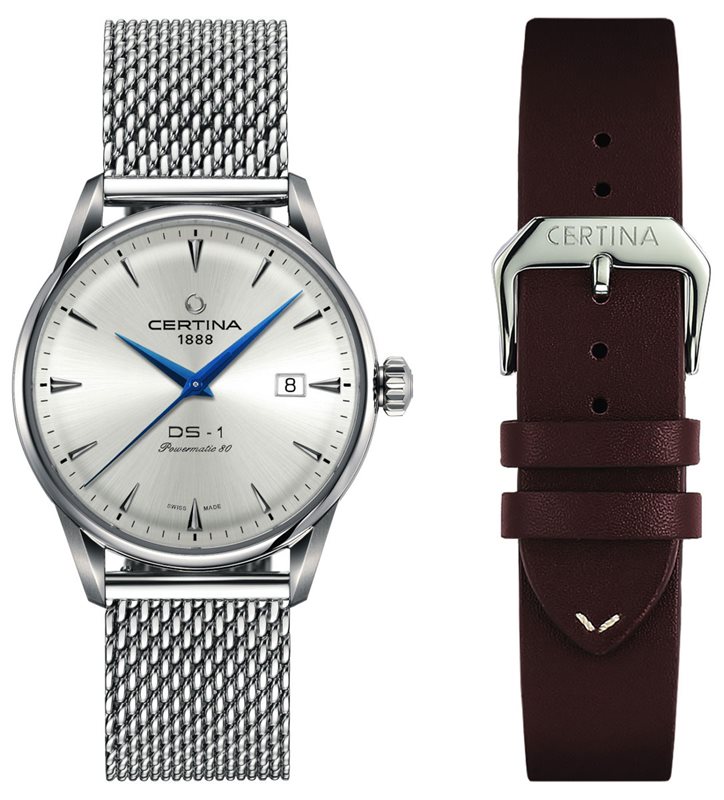 C029.807.11.031.02 שעון יד סרטינה מסדרת די אס 1 אוטומטי לגברים | מגיע כסט עם רצועת עור נוספת | חלון אחורי שקוף | 5 שנים אחריות | CERTINA DS-1 Powermatic 80 C029.807.11.031.02 · Men';s