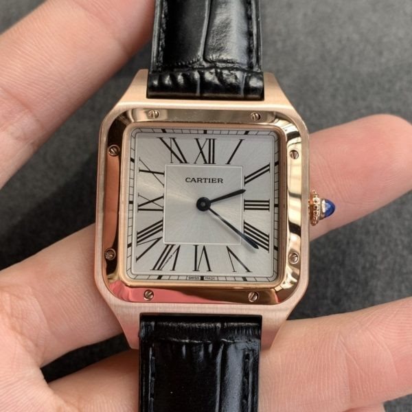 WGSA0022 שעון קרטייה נשים מסדרת סנטוס דומונט סמול | זהב 18K ברצועת עור | אחריות בין לאומית | מלאי מוגבל | Cartier Santos-Dumont Watch Small Model, Quartz Movement, Rose Gold, Leather WGSA0022