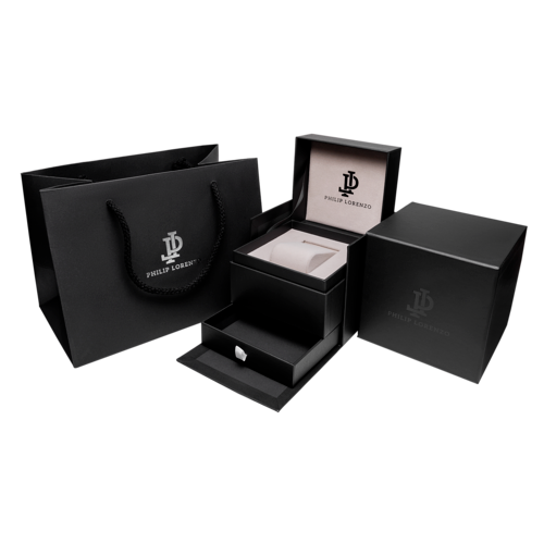 PL5401 שעון קלאסי לגברים של פיליפ לורנזו | מנגנון יפני איכותי | לוח שחור נצנצים מיוחד | רצועת פלדת אל חלד | שנתיים אחריות יבואן רישמי | PL5401 PHILIP LORENZO