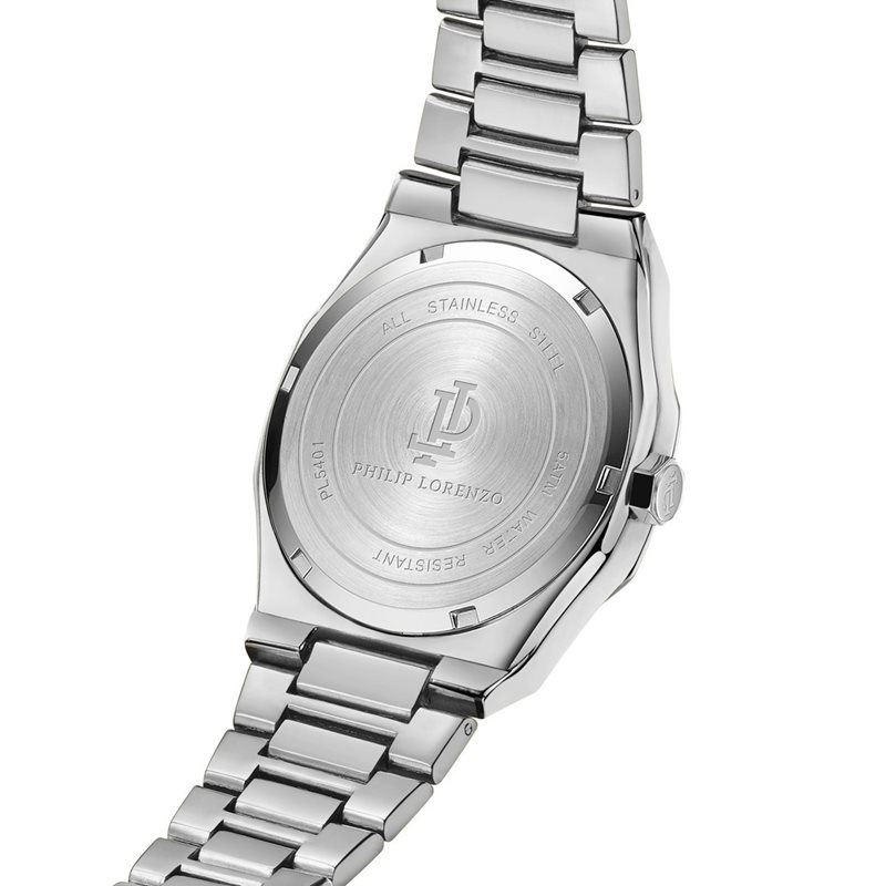PL5401 שעון קלאסי לגברים של פיליפ לורנזו | מנגנון יפני איכותי | לוח שחור נצנצים מיוחד | רצועת פלדת אל חלד | שנתיים אחריות יבואן רישמי | PL5401 PHILIP LORENZO