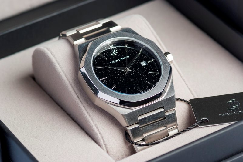 PL5401 שעון קלאסי לגברים של פיליפ לורנזו | מנגנון יפני איכותי | לוח שחור נצנצים מיוחד | רצועת פלדת אל חלד | שנתיים אחריות יבואן רישמי | PL5401 PHILIP LORENZO
