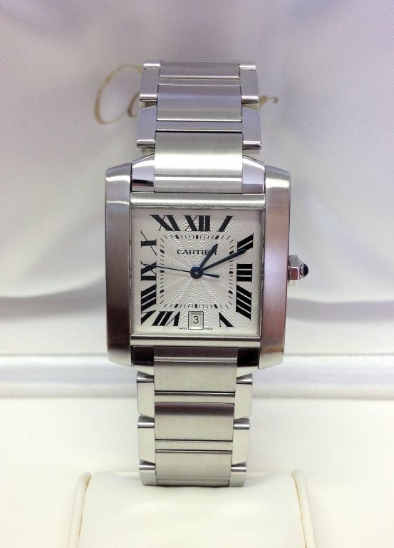 W51002Q3 קרטייה טנק לארג'; דגם אוטומטי יד 2 | סט מלא כולל קופסא ותעודות | שנה אחריות | לוח רומי כולל תאריכון | שעוני יוקרה יד 2 Large Cartier Stainless Steel Tank Francaise W51002Q3