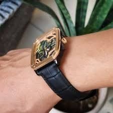 BQ2572 שעון יד פוסיל דגם מלבני סקלטון אוטומטי מיוחד | קולקציית שעונים חדשה בישראל | רצועת עור משולב רוז גולד | Inscription Automatic Black Skeleton Dial Men';s Watch BQ2572 by Fossil