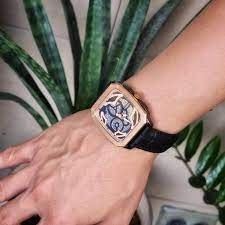 BQ2572 שעון יד פוסיל דגם מלבני סקלטון אוטומטי מיוחד | קולקציית שעונים חדשה בישראל | רצועת עור משולב רוז גולד | Inscription Automatic Black Skeleton Dial Men';s Watch BQ2572 by Fossil