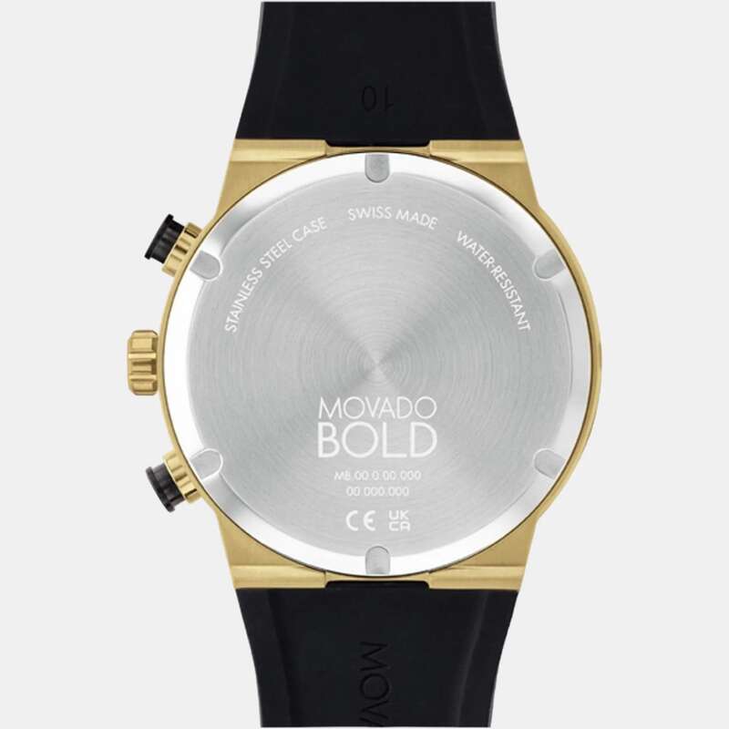 3600895 שעון מהסדרה החדשה של מובאדו לגברים | דגם כרונוגרף ספורטיבי ברצועת סילקון | שעון יוקרתי שווצרי לגברים |Movado Bold Fusion Chronograph Quartz Gold Dial Men';s Watch 3600895
