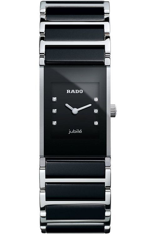 שעון יד ראדו לאישה דגם אינטגרל | ראדו מיני 19 מ';';מ קרמי משולב סטיל | לוח משובץ 6 יהלומים | שעוני יוקרה לנשים | R20786752 Rado Integral Jubile Black Ceramic & Steel