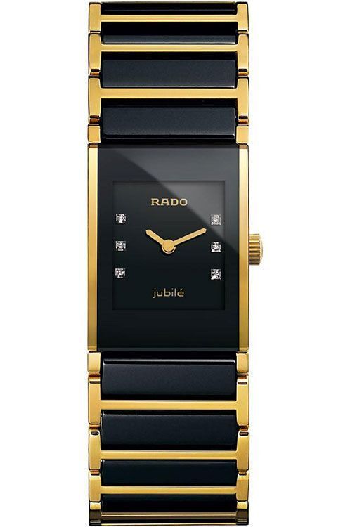 R20789752 שעון ראדו קרמיקה מיני לנשים | דגם קרמי שחור משולב זה משובץ 6 יהלומים בלוח | שעוני יוקרה לנשים של ראדו במבצע | Rado Ladies Integral R20789752 Black Ceramic Case