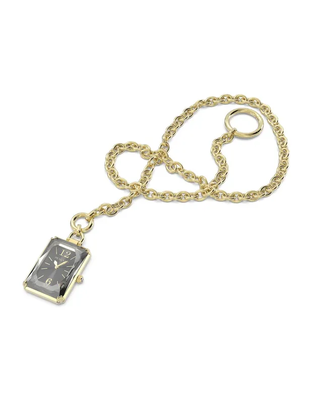 5624363 שעון סברובסקי אופנתי בעיצוב שעון כיס- שרשרת | שעון זהב בלוח שחור | מלאי מוגבל | שנתיים אחריות | Swarovski Pocket Black Gold Tone Plated Pocket Watch 5624363