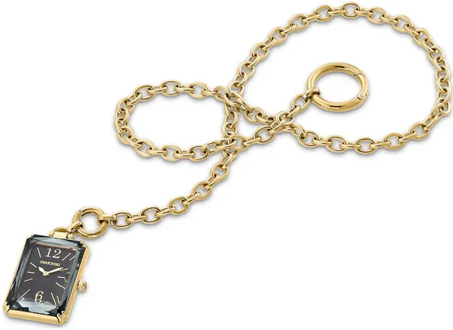 5624363 שעון סברובסקי אופנתי בעיצוב שעון כיס- שרשרת | שעון זהב בלוח שחור | מלאי מוגבל | שנתיים אחריות | Swarovski Pocket Black Gold Tone Plated Pocket Watch 5624363