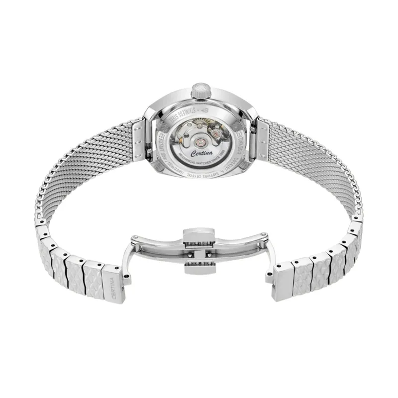 C024.207.11.111.00 שעון סרטינה לנשים אוטומטי דגם חדש מסדרת DS2 | שעון כסוף בלוח פנינה | רצועת רשת | 5 שנים אחריות | Certina C0242071111100 Women';s DS-2 Lady Powermatic