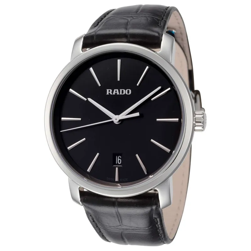 R14089185 שעון ראדו לנשים מסדרת דימאסטר | דגם ברצועת עור שחורה | שעון אלגנטי קלאסי לאישה | שנתיים אחריות | מלאי מוגבל | Rado R14089185 DiaMaster Quartz Watch