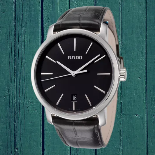 R14089185 שעון ראדו לנשים מסדרת דימאסטר | דגם ברצועת עור שחורה | שעון אלגנטי קלאסי לאישה | שנתיים אחריות | מלאי מוגבל | Rado R14089185 DiaMaster Quartz Watch