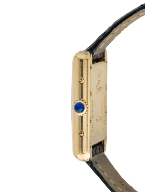 W1013654 שעון קרטייה טנק מאסט ורמיל ציפוי זהב יד 2 דגם לנשים | רצועת עור חומה מקורית | לוח רומי לבן ממותג | שנה אחריות | Cartier Must Tank SM Vermeil W1013654 Ladies