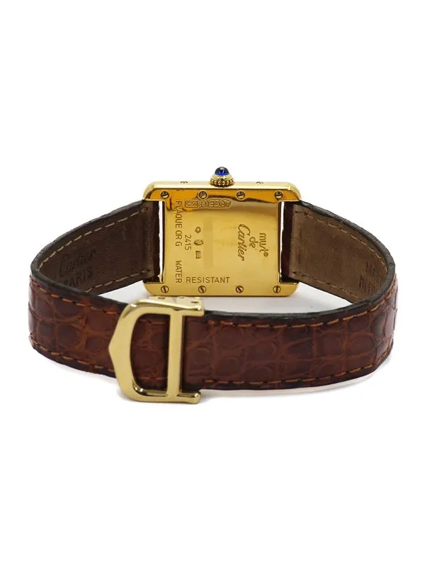 W1013654 שעון קרטייה טנק מאסט ורמיל ציפוי זהב יד 2 דגם לנשים | רצועת עור חומה מקורית | לוח רומי לבן ממותג | שנה אחריות | Cartier Must Tank SM Vermeil W1013654 Ladies