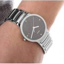 R-09273071 שעון ראדו סנטריקס יד 2 דגם לגבר 4 יהלומים | לוח שחור עם תאריכון רצועת פלדת אל חלד | Rado Centrix Jubile Black Diamond Dial Men';s Watch R30927713