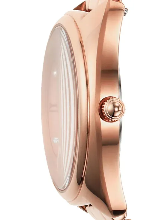 ES5070 שעון יד פוסיל לנשים | דגם רוז גולד משובץ 8 זרקונים | לוח שמפניה | מלאי מוגבל | שנתיים אחריות | ES5070 | FOSSIL Gabby Analog Watch for Women