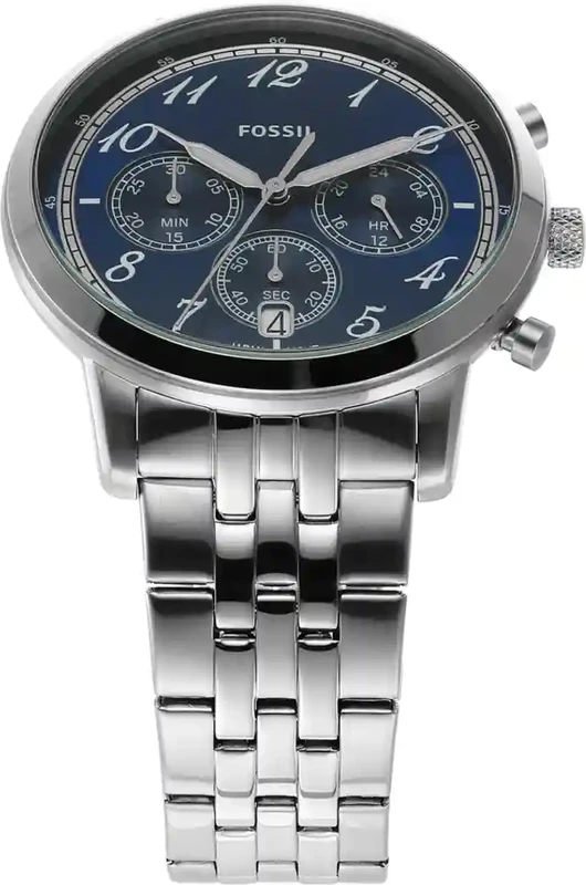 FS6025 שעון קלאסי לגברים של פוסיל | דגם חדש בלוח כחול ספרות מרשים | מלאי מוגבל עם שנתיים אחריות | Fossil Neutra Round Dial Men Watches - FS6025