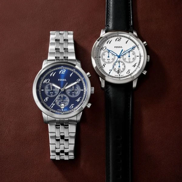 FS6025 שעון קלאסי לגברים של פוסיל | דגם חדש בלוח כחול ספרות מרשים | מלאי מוגבל עם שנתיים אחריות | Fossil Neutra Round Dial Men Watches - FS6025