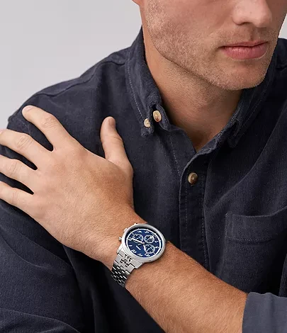 FS6025 שעון קלאסי לגברים של פוסיל | דגם חדש בלוח כחול ספרות מרשים | מלאי מוגבל עם שנתיים אחריות | Fossil Neutra Round Dial Men Watches - FS6025