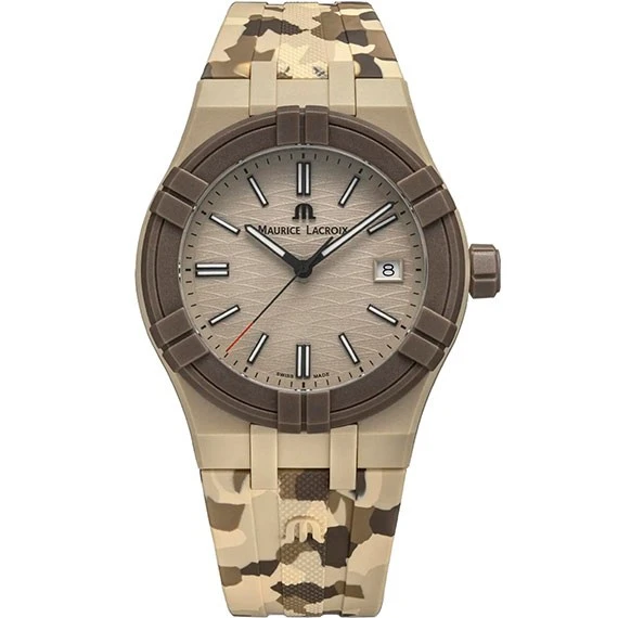 AI2008-IJJIZ000-0 שעון מוריס לקרואה לגברים מהדורה מוגבלת מסדרת טייד | דגם ברצועת ספורט חמה צבאית | מנגנון שווצרי | Maurice Lacroix AIKON #tide Beige Camo Men';s Watch AI2008-IJJIZ-000-0