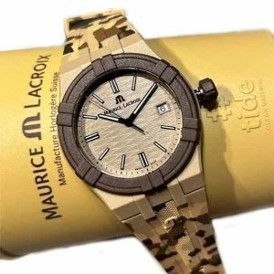 AI2008-IJJIZ000-0 שעון מוריס לקרואה לגברים מהדורה מוגבלת מסדרת טייד | דגם ברצועת ספורט חמה צבאית | מנגנון שווצרי | Maurice Lacroix AIKON #tide Beige Camo Men';s Watch AI2008-IJJIZ-000-0