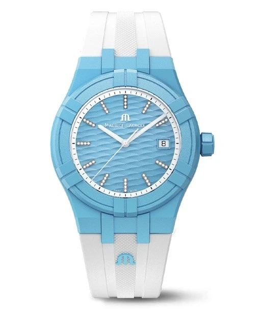 AI2008-AAAA1-3A0-0 שעון מרשים של מוריס לקרואה לוח טיפני משובץ יהלומים | רצועת ספורט ממותגת | זכוכית ספיר - שנתיים אחריות | Maurice Lacroix AIKON AI2008-AAAA1-3A0-0 Aikon #tide