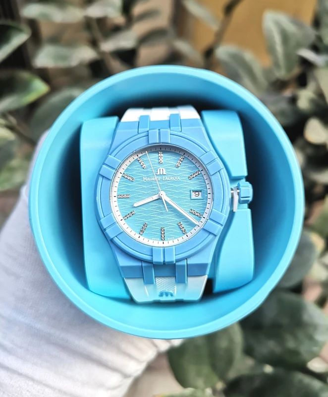 AI2008-AAAA1-3A0-0 שעון מרשים של מוריס לקרואה לוח טיפני משובץ יהלומים | רצועת ספורט ממותגת | זכוכית ספיר - שנתיים אחריות | Maurice Lacroix AIKON AI2008-AAAA1-3A0-0 Aikon #tide