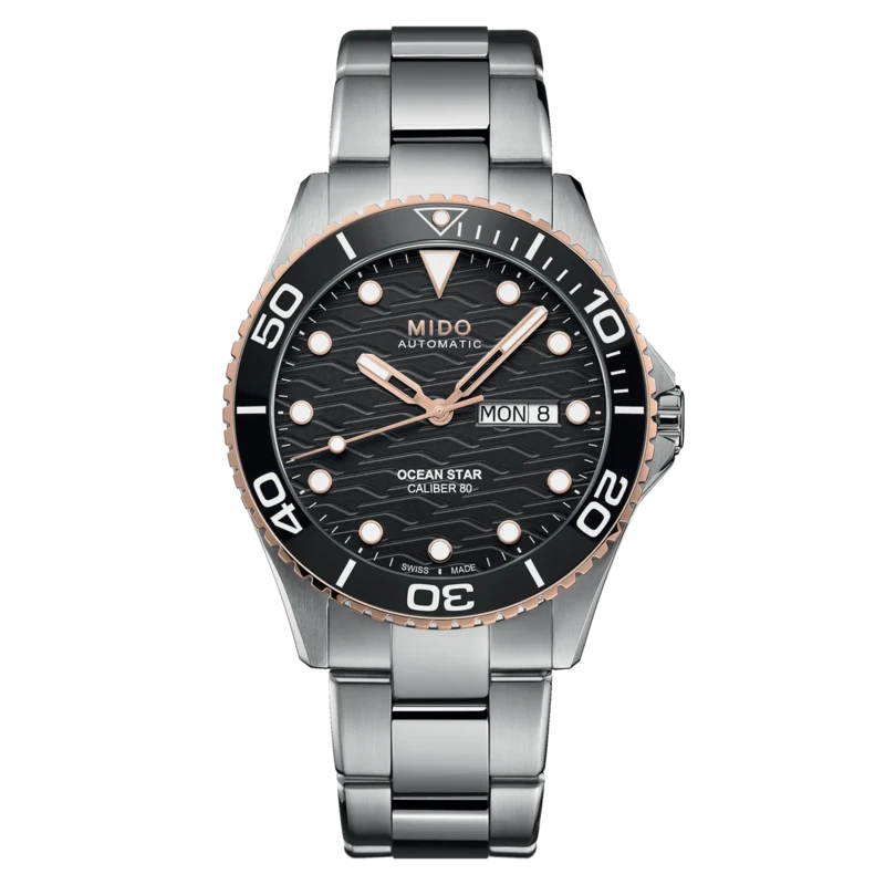 M0424302105100 שעון מידו מסדרת אושן סטאר החדשה לגברים | דגם אוטומטי 80 שעות עם באזל קרמי רוז גולד | לוח שחור מושלם | שנתיים אחריות יבואן רשמי | MIDO Ocean Star 42.5mm Black & Rose M042.430.21.051.00