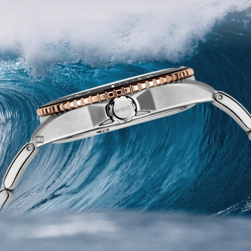 M0424302105100 שעון מידו מסדרת אושן סטאר החדשה לגברים | דגם אוטומטי 80 שעות עם באזל קרמי רוז גולד | לוח שחור מושלם | שנתיים אחריות יבואן רשמי | MIDO Ocean Star 42.5mm Black & Rose M042.430.21.051.00