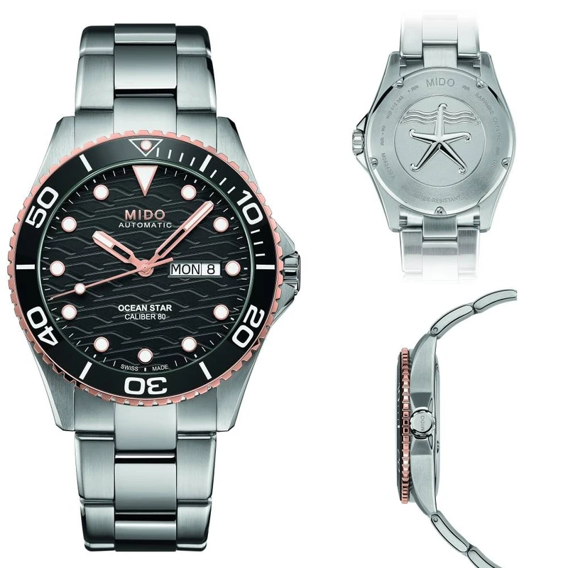 M0424302105100 שעון מידו מסדרת אושן סטאר החדשה לגברים | דגם אוטומטי 80 שעות עם באזל קרמי רוז גולד | לוח שחור מושלם | שנתיים אחריות יבואן רשמי | MIDO Ocean Star 42.5mm Black & Rose M042.430.21.051.00