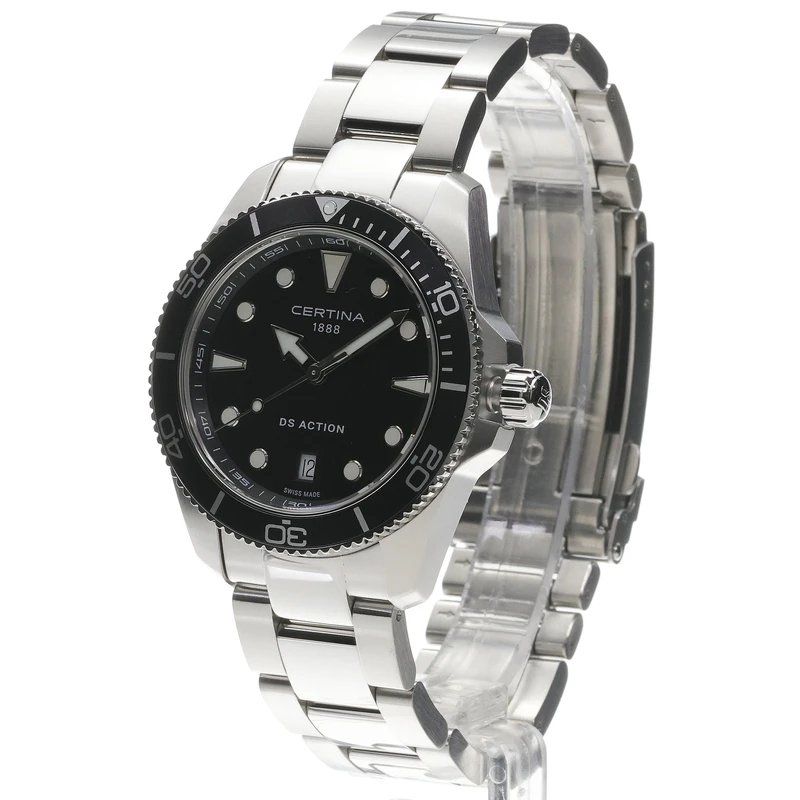 C048.410.11.051.00 שעון סרטינה החדש דגם אקשן לגברים | לוח שחור זרחני עם תאריכון | כולל 5 שנים אחריות יבואן רשמי | Certina DS Action 40mm C0484101105100