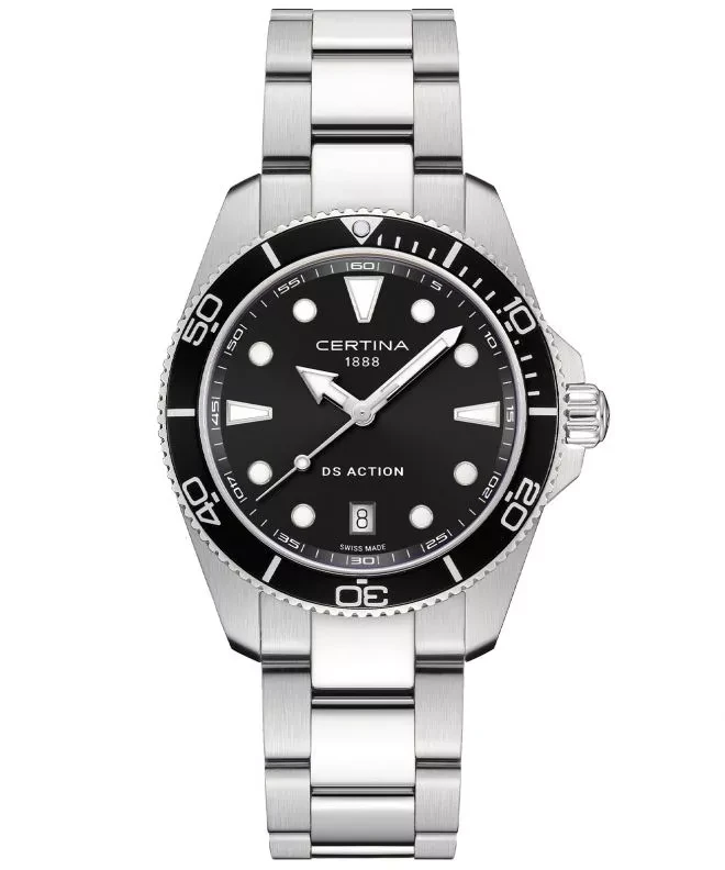 C048.410.11.051.00 שעון סרטינה החדש דגם אקשן לגברים | לוח שחור זרחני עם תאריכון | כולל 5 שנים אחריות יבואן רשמי | Certina DS Action 40mm C0484101105100
