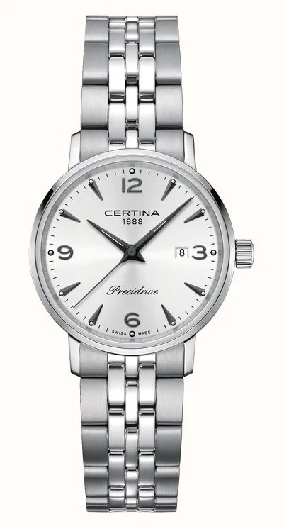 C035.210.11.037.00 שעון סרטינה לאישה מסדרת אורבן קיימנו | לוח כסוף שעון מיני שווצרי עמיד למים | עם 5 שנות אחריות | Certina Ladies Watch C0352101103700