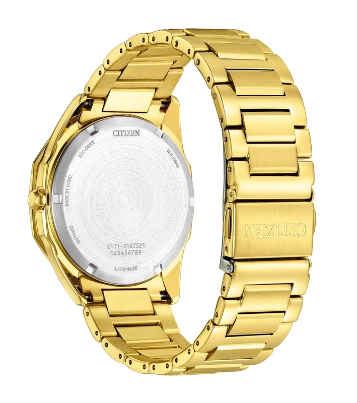 BM7542-51E שעון יוקרתי של סיטיזן לגברים | דגם זהב בלוח שחור פסים מיוחד | באזל משובץ 24 יהלומים | מנגנון אקו דרייב סולארי כולל שנתיים אחריות | Citizen Eco-Drive Classic Diamond Black Dial Gold BM7542-5