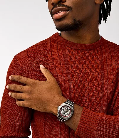 BQ2898 שעון אוטומטי לגברים מהסדרה החדשה של פוסיל | דגם סקלטון אפור ומיוחד | שנתיים אחריות | מלאי מוגבל מהדגם | Fossil Men';s Privateer 45mm Automatic Watch BQ2898