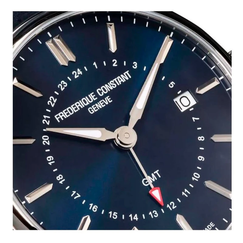 FC-252NS5B6 שעון יוקרה של פרדריק קונסטנט לגברים | דגם GMT בלוח כחול מיוחד כולל רצועת עור כחולה | Frederique Constant Classics Quartz GMT FC-252NS5B6