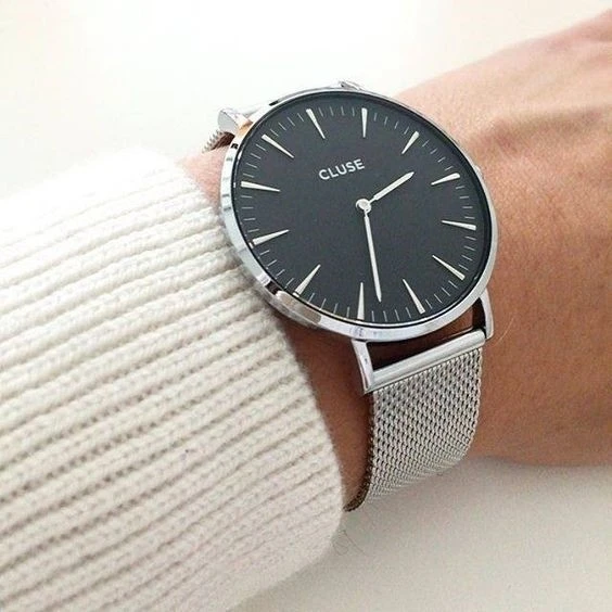 CW0101201004 שעון אופנתי קלאסי ואלגנטי לנשים של קלוז'; | דגם ברצועת רשת כסופה עם לוח שחור | שנתיים אחריות יבואן רשמי | מלאי מוגבל | Cluse Boho Chic 38mm Steel Black Mesh CW0101201004