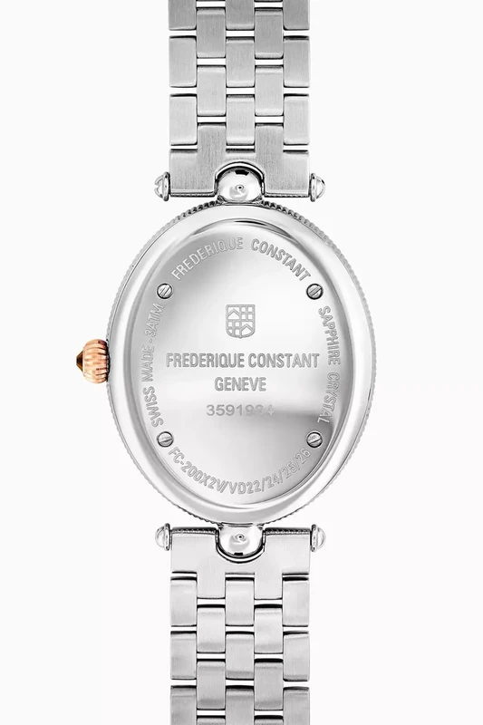 FC-200NMPW2V2B שעון מושלם לאישה של פרדריק קונסטנט שוויץ | דגם אובלי משולב זהב רוז בלוח כחול רומי מיוחד| מלאי מוגבל | שנתיים אחריות יבואן רשמי | Frederique Constant Art D?co Oval Two Tone Watch