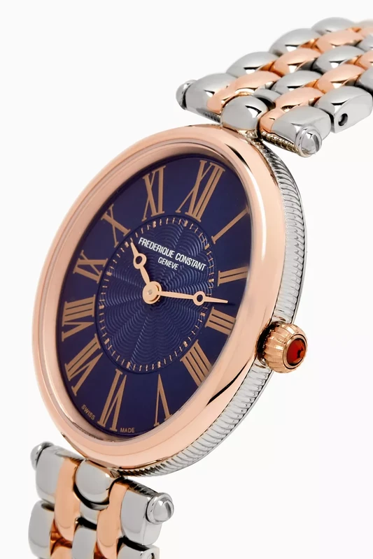 FC-200NMPW2V2B שעון מושלם לאישה של פרדריק קונסטנט שוויץ | דגם אובלי משולב זהב רוז בלוח כחול רומי מיוחד| מלאי מוגבל | שנתיים אחריות יבואן רשמי | Frederique Constant Art D?co Oval Two Tone Watch