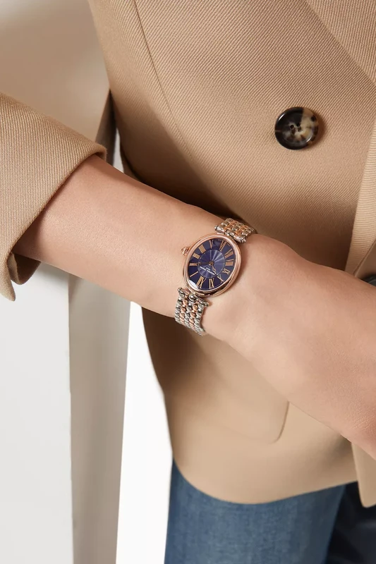 FC-200NMPW2V2B שעון מושלם לאישה של פרדריק קונסטנט שוויץ | דגם אובלי משולב זהב רוז בלוח כחול רומי מיוחד| מלאי מוגבל | שנתיים אחריות יבואן רשמי | Frederique Constant Art D?co Oval Two Tone Watch