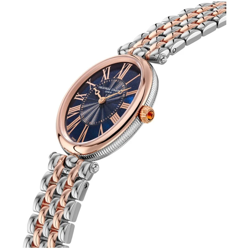 FC-200NMPW2V2B שעון מושלם לאישה של פרדריק קונסטנט שוויץ | דגם אובלי משולב זהב רוז בלוח כחול רומי מיוחד| מלאי מוגבל | שנתיים אחריות יבואן רשמי | Frederique Constant Art D?co Oval Two Tone Watch
