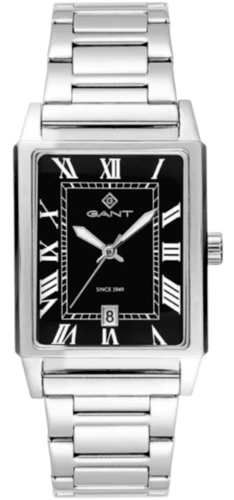 G197010 שעון גאנט יבואן רשמי | דגם לגברים כסוף בלוח שחור רומי | שעון אלגנטי קלאסי ואופנתי | שנתיים אחריות | GANT dress watch for MENS with Stainless Steel band G197010