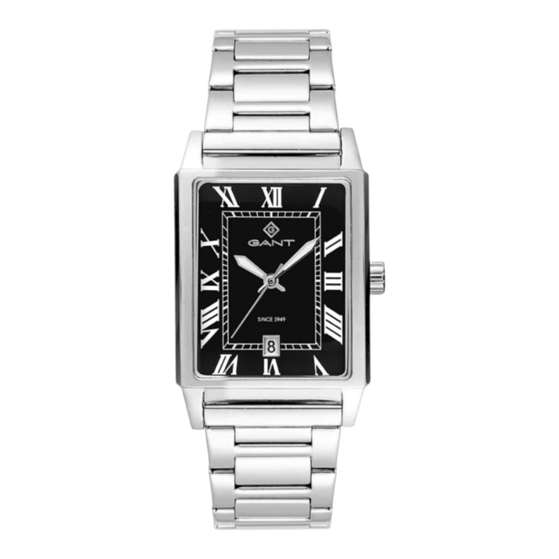 G197010 שעון גאנט יבואן רשמי | דגם לגברים כסוף בלוח שחור רומי | שעון אלגנטי קלאסי ואופנתי | שנתיים אחריות | GANT dress watch for MENS with Stainless Steel band G197010