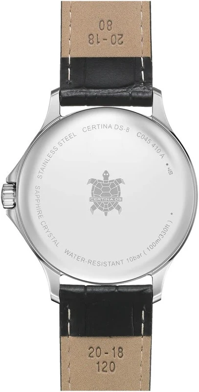 C045.410.16.032.00 שעון סרטינה דגם חדש לגברים די אס 8 | דגם אלגנטי בלוח כסוף מספרים כולל תאריכון | רצועת עור שחורה | 5 שנים אחריות יבואן רשמי | Certina DS-8 Gent 40 mm C0454101603200
